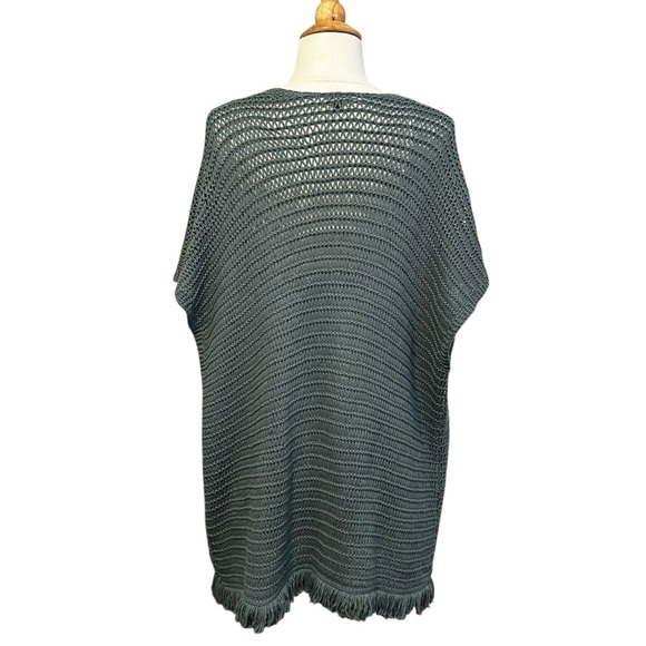 MARGARET O’LEARY Green Crocheted Open Fringe Cardigan Loose Knit Boho Size Small - Picture 6 of 11